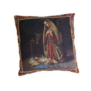 VTG Mohawk tapestry Nativity Religious Throw Pillow Needlepoint Grannycore USA
